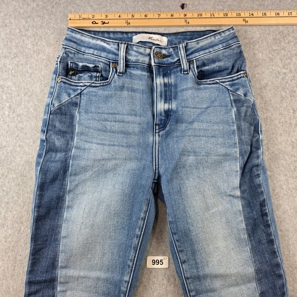 KanCan Two Tone High Rise Skinny Jeans Blue Raw Hem KC9190M Size 5 26‎